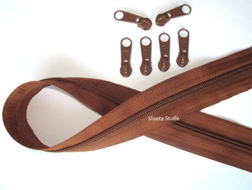 10m Reißverschluss endlos, Spirale 5mm + 20 Schieber/Zipper 27 Farben, Meterware (Mittelbraun)