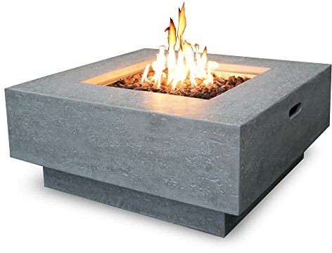 Elementi Manhattan Outdoor Gas Firepit Table 36 Inches Natural Gas Fire Pit Patio Heater Concrete High Floor Clearance Firepits Outside Electronic Ignition Backyard Fireplace Cover Lava Rock Included