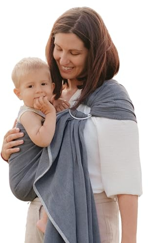 NéoBulle - Sling Sergé Brisé - Portage en Écharpe sans Nœud - Installation Facile - Léger et Confortable, en Coton Bio - 100% Fabriqué en France - De la Naissance à 3-4 Ans, Anthracite