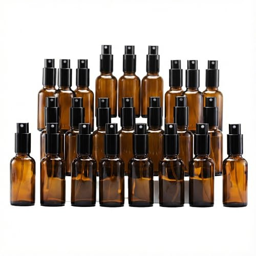 YIZHAO Flacon Spray Vide 30ml, Ambré Bouteille Spray Verre, avec Brouillard de Pulverisateur Fine, pour Huiles Essentielles, Aromathérapie, Parfums, Nettoyage, Voyage, Pharmacie – 24Pcs