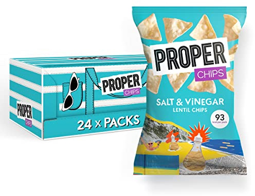 Proper PROPERCHIPS Lentil Crisps Vegan Gluten Free Snack Packs 24 x 20g, Salt and Vinegar, 480 gram | Gluten-free, vegan plant-based snack packs offer a crunchy, healthy option for on-the-go snacking and hospitality venues.