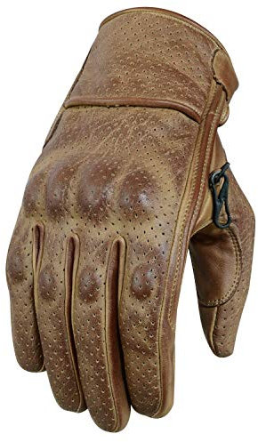 Motorradhandschuhe , Leder Motorradhandschuhen, Chopper Vintage Leder Handschuhe (L, Braun)