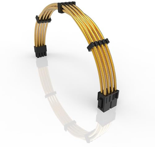 LINKUP - 50cm PSU PC Power Extension Cable Metallic Sleeved Silicone Coated Soft & Flexible to Route Custom Mod CPU w/Comb | 1x 8P (4+4) CPU EPS | 500mm - Gold