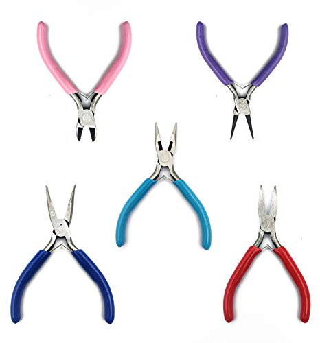 5 Pcs Jewellery Making Pliers, Jewelry Making Plier Tools Set, Needle Chain Round Curved Nose Pliers, Wire Cutter Plier for Jewellery Beading Repair Makings
