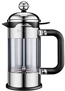 XIXIDIAN Fabricante de té de café, 304 Prensa de café de Acero Inoxidable con Sistema de filtración de 4 Niveles, Vidrio de borosilicato Espesado Resistente al Calor, 34 onzas, (1 litro) Plateado
