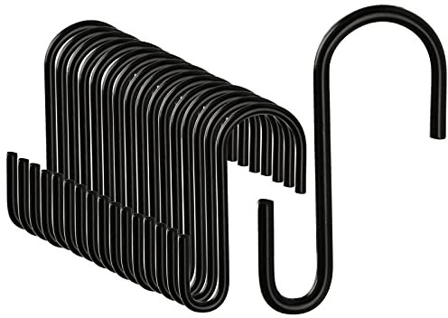 DONQL 20pcs Black S Hooks, 2.36inch, Stainless Steel, Heavy Duty, S Shaped Hanging Hooks for Kitchen, Clothes, Jeans, Fence, Plant, Baskets