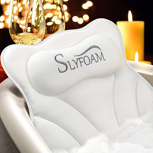 Almohada de baño para bañera con soporte para cuello y espalda, accesorio esencial para remojar, jacuzzi o bañera de hidromasaje, almohada de baño 4D suave de lujo con ventosas fuertes para relajarse