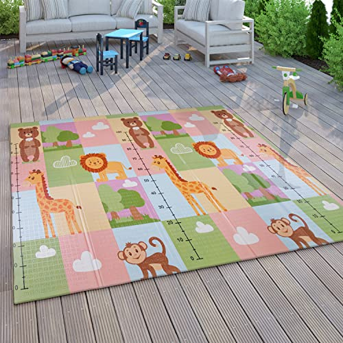 Paco Home Spielmatte Krabbelmatte Baby Kinder Matte Faltbar Abwischbar Wendbar Tier Motiv, Grösse:180x200 cm, Farbe:Bunt 2