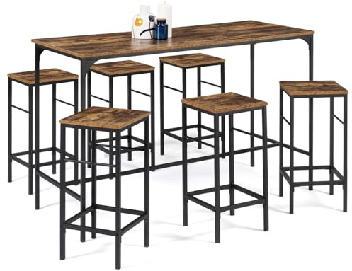IDMarket - Ensemble Table Haute de Bar Dayton 150 cm et 6 tabourets Effet Vieilli Design Industriel