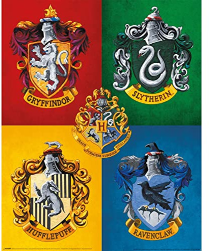 Harry Potter - Poster, Hogwarts Wappen (50 cm x 40 cm) (Gelb/Grün/Blau/Rot)