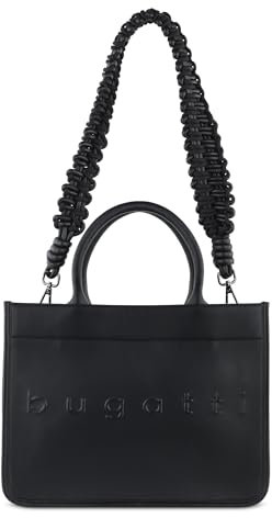 bugatti Daphne kleine Tote Bag Leder, Shopper mit 2 austauschbaren Schultergurten, schwarz