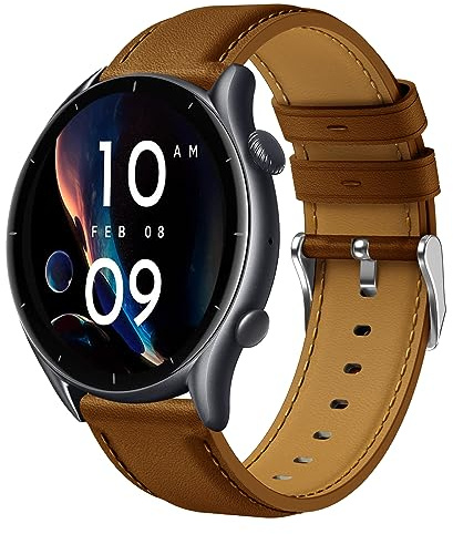 Kompatibel mit Amazfit GTR 3 Armband, 22mm Leder Armband für Amazfit GTR 3 Pro, GTR 4, GTR 2, GTR 2e, GTR 47mm, Amazfit Stratos/Stratos 2/Stratos 3, Amazfit Pace, Amazfit Balance, Amazfit Bip 5, Bip 6