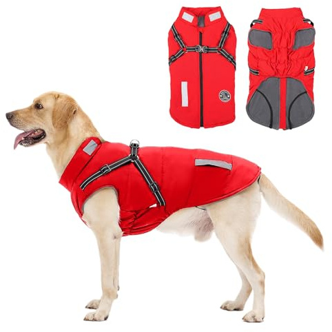 Hundemantel, Winter Hundejacke Wasserdicht Winddichte mit bauchschutz, Outdoor Hunde Wintermantel Hundeweste mit Fleece Gefütterte Reflektierend für Kleine Mittelere und Große Hunde