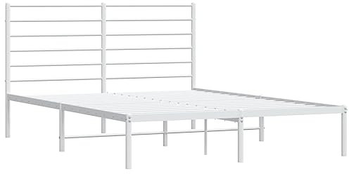vidaXL Bettgestell, Bettrahmen mit Kopfteil Lattenrost, Metallbett Bett für Schlafzimmer, Doppelbett Gästebett, Metall Weiß 140x200cm