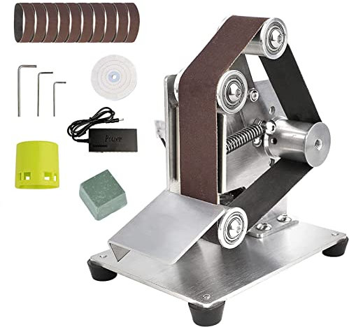 Bricolage Petite Ponceuse à Bande, Polissage électrique Ponceuse Couteau Apex Edge Sharpener 7 Vitesse réglable Banc Ponceuse pour Bricolage Travail du Bois métal Bois avec 10 Ceinture de Sable, Mote