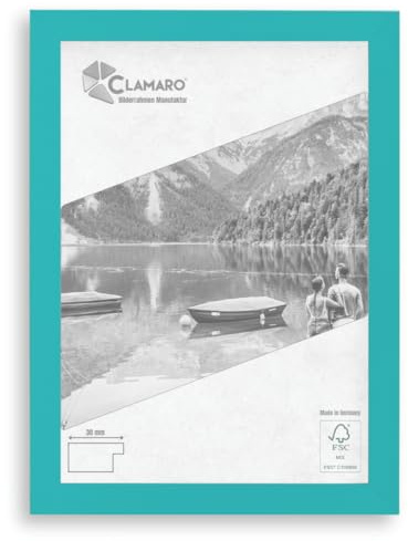 CLAMARO Marco de fotos 'Collage' DIN A4 (21 x 29,7), hecho a mano, a medida, color turquesa pastel, moderno marco de madera de densidad media, rectangular, incluye cristal acrílico, parte posterior y