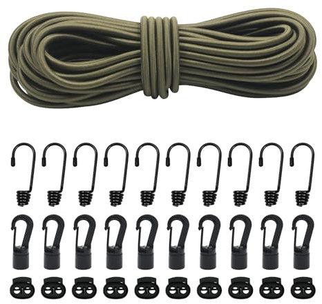 15m De Cuerda Elástica Segura, 6mm Cuerdas Elásticas Y Fijaciones,10 De Ganchos Elásticos, 10 Ganchos De Plástico para Cuerda Elástica,10 Elásticos De Plástico Lonas, Portaequipajes (6mm,grisáceo)