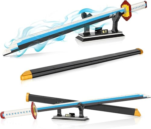 QLT Ideas - Katana pour cosplay Giyu Tomioka anime Demon Slayer, briques pour adultes et enfants de 6 à 16 ans, 695 pièces, avec fourreau et support