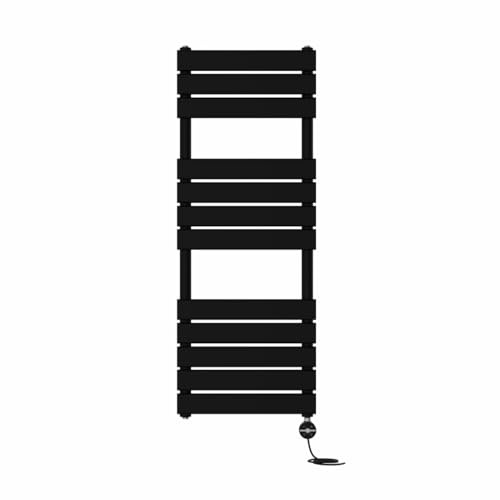 NRG Black 1200x450mm Prefilled Flat Panel Towel Rail, 600W Touch LCD | Central Heating Wall Mounted Radiator, Prefilled Glycol, IPX4, BS EN442, Fixing Pack, No WiFi, No Valves