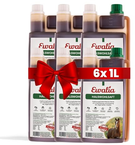 NEU! EWALIA Halswohlsaft - Beruhigendes Ergänzungsfuttermittel für Pferde, Förderung des allgemeinen Wohlbefindens, Natürliche Kräuterformel für Vitalität - mit Tierärzten entwickelt, 6x1 Liter