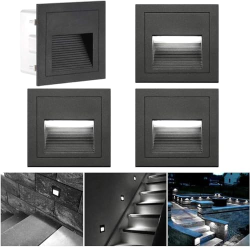 SUBOSI LED Treppenlicht Aluminium 230V 3W Glas Wandleuchten Treppenlicht mit Unterputzdose Treppenlicht Wandleuchte IP65 wasserdicht Kaltweiß,4 Stück