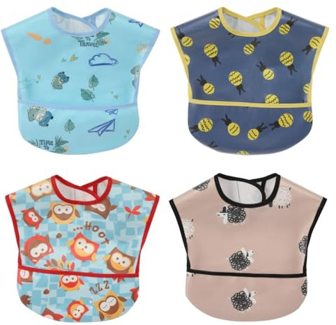 norinori Wasserdichtes Lätzchen für 6-48 Monate Boys & Girls - Kurzarm Schürze mit Eingebauter Tasche