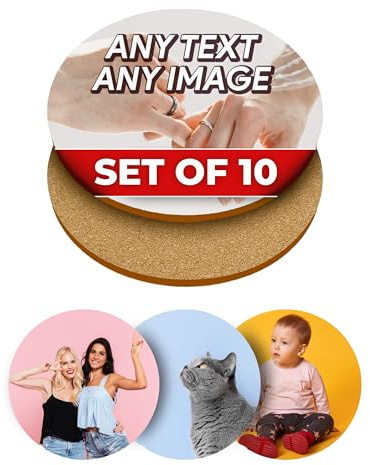 Personalisierbare, runde Untersetzer mit glänzender Oberfläche, für jedes Foto, dekorative Geschenkidee, Untersetzer-Set, Einweihungsfeier, 10 Stück