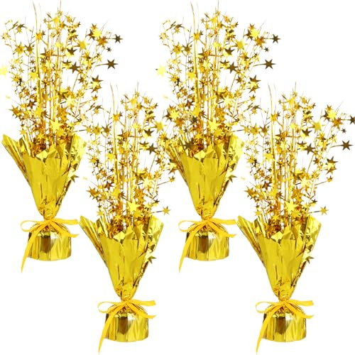4Pack Golden Star Foil Spray Centerpiece Table Decoration Metallic Foil Spray Centerpiece Party Golden Star Foil Spray Centerpiece Table Decoration Plastic Metallic Gold Spray Centerpieces for Party