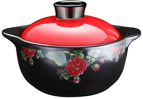 Soup Pot Non-Stick Soup Pot hot Pot Round Ceramic Casserole with lid Delicious Slow Cooker Heat-Resistant stew Printed Casserole Dish Clay Pot Flower 2.5 l
