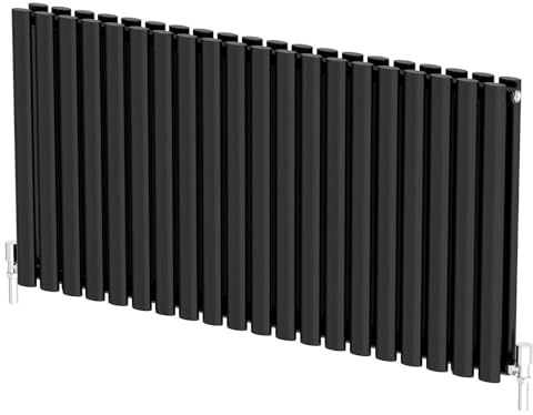 Radiant Living Black Horizontal Radiator 600 x 1200mm – Double Panel Oval Column Designer Radiator, High Efficiency Modern Steel Heating for Living Room & Bathroom