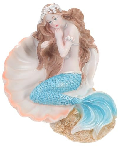 IMIKEYA Harz-Meerjungfrau Mit Muschel-Skulpturen Blaue Meerjungfrau-Figuren Aquarium-Meerjungfrau-Statue Mediterrane Prinzessin-Ornamente Für Heimbüro-Bücherregal-Dekoration