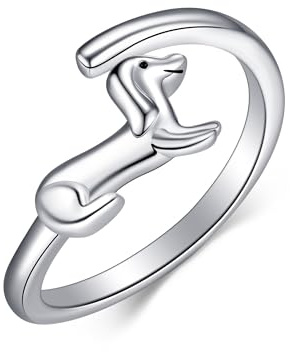 Hund Ring für Frauen 925 Sterling Silber Dackel Ring Einstellbar Offene Ringe Wiener Hund Schmuck Geschenke für Frauen Mädchen Hundeliebhaber