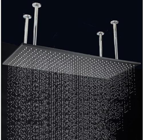 FZSERUN Soffione Doccia Opaco Rainfall Soffioni Doccia Quadrati Rain di Grandi Dimensioni Soffioni Doccia di Lusso Ad Alta Pressione con Ugello in Silicone Montato A Soffitto,Black No LED,40X80CM