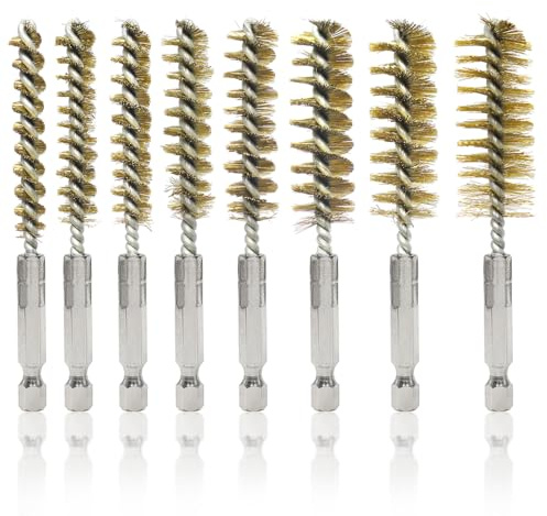 Drahtbürste Bohrmaschine 8 Größen Zylinder Drahtbürsten mit 1/4 Zoll Sechskantgriff Heizkesselbürste für Bohrmaschine Polier Schleifen Reinigung,Edelstahl(Golden)