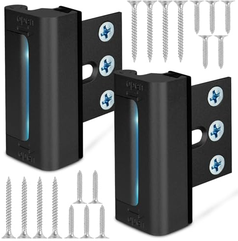 Home Security Door Reinforcement Lock, Upgraded Front Door Locks for Kids Safety Withstand 800 lbs, Child Proof Door Lock, Extra Door Lock from Inside Prevent Unauthorized Entry (2 Pack, Black)