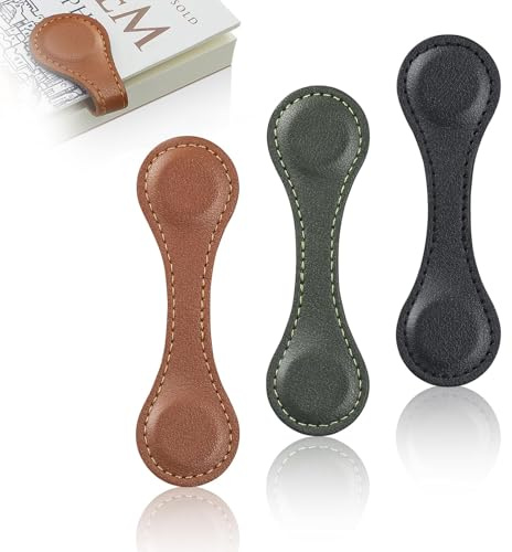 TELAIN 3er Set Magnetische Leder-Lesezeichen, Vintage Buchmarker Clips für Buchliebhaber, Männer, Frauen, Kinder, Zeitlose Buchaccessoires (Dunkelbraun, Grün, Schwarz)