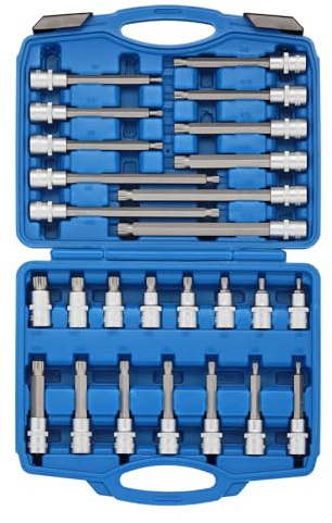 MIXPOWER Juego de 26 llaves de vaso XZN de 1,27 cm, tipo M, métrico, cromado mate, CR-V