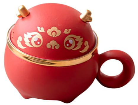 Garneck Tasse en Céramique Rouge Infuseur et Filtre, Capacité 140ml, Surface Lisse et Poignée Confortable, pour Boire du Lait L'eau la Maison
