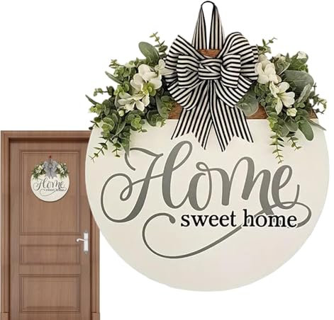 Cartello di benvenuto 3D per porta d'ingresso ghirlanda portico decorazione in legno casa dolce casa boho cartello esterno da appendere, cartello da parete con foglie artificiali e perline decorazioni