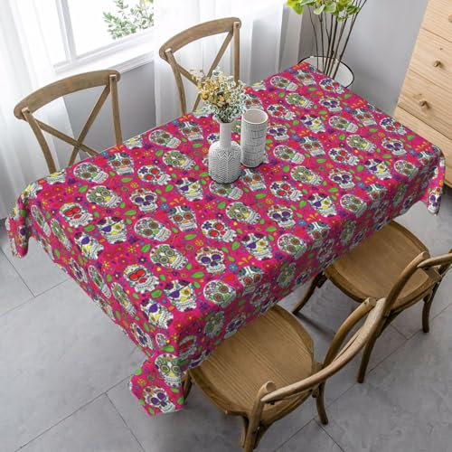 CKGODGF Rechteckige Tischdecke mit Totenkopf und grünen Blättern, geeignet für den Innen- und Außenbereich, auch für den täglichen Gebrauch geeignet