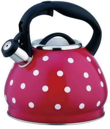 Bouilloire sifflante en acier inoxydable à pois, 3 litres(Rouge)