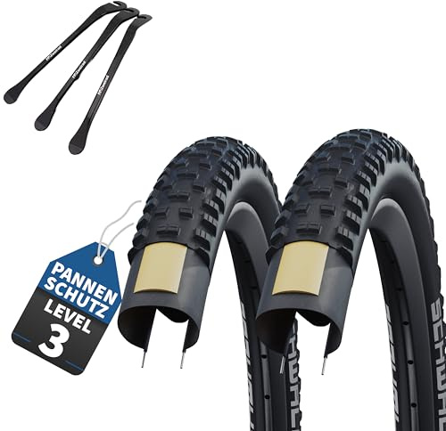 2er Set Schwalbe Fahrradreifen Tough Tom MTB 26x2.1 Zoll (54-559) Stollenprofil - Auswählbar mit Schläuchen + 3 MSZweirad Reifenheber aus Metall