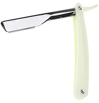 Rasoir Manuel Droit pour Barbe et Favoris en Métal Blanc