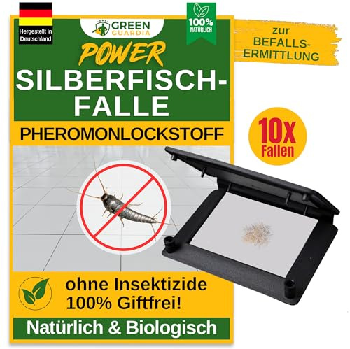 GREEN GUARDIA Trampa para pececillos de plata con feromonas – 10 trampas – Control de pececillos de plata respetuoso con el medio ambiente, sin productos químicos, con superficies adhesivas