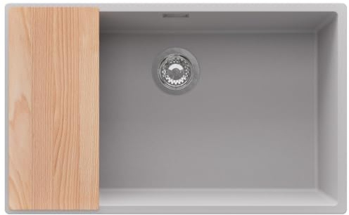 PRIMAGRAN Fregadero bajo Encimera al Mueble 80cm + Kit de desagüe, 76x47cm | Set: Kit de desagüe (sifón, válvula, rebosadero) + Tabla de Cortar + London 1 Seno para Cocina, Gris