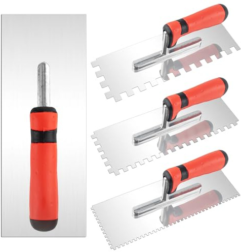 4 PcsTile Tools Stainless Steel Square Notched Trowel Set (Notch Size: 5/32 & 5/16 & 1/2) Masonry Hand Kit for Wall Floor Tiling Installation