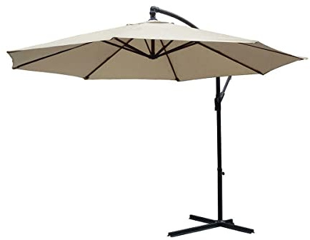 CLSDRZC 3.0M Large Mocha + Base Cantilever Outdoor Parasol Patio Easy To Use Cranking Mechanism Folds Down And Up With Ease Garden Umbrella Sun Shade Ca