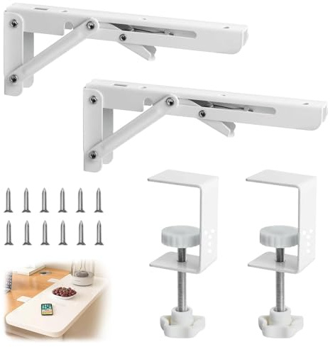 Dwitkul 2 Pièces Extension Bureau Pliable Support Clavier avec Pince en C Réglable Ergonomique sans Perçage pour Plateau Clavier Support Extensible Pliable pour Bureau et Table Ordinateur (Blanc)