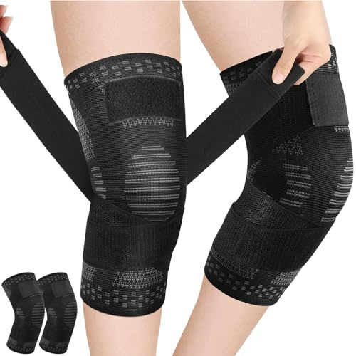 Fefod Rodilleras Menisco y Ligamento, 2 PCS Rodillera de Compresión, Deportiva Ajustable Rodillera para Hombre y Mujer, Rodilleras Transpirable y Antideslizante para Correr, Deportes y Artritis, XL