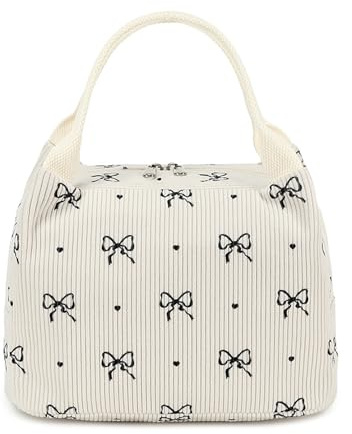 FILOEEX Insulated Butterfly Lunch Bag for Womens, Cute Corduroy Lunch Box with Bow Design Large Capacity Leakproof Cooler Adult Lunch Boxes for Women Girls Work School Picnic Travel